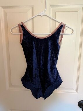 Yumiko Navy Velvet Leotard with Dusty Rose Trim